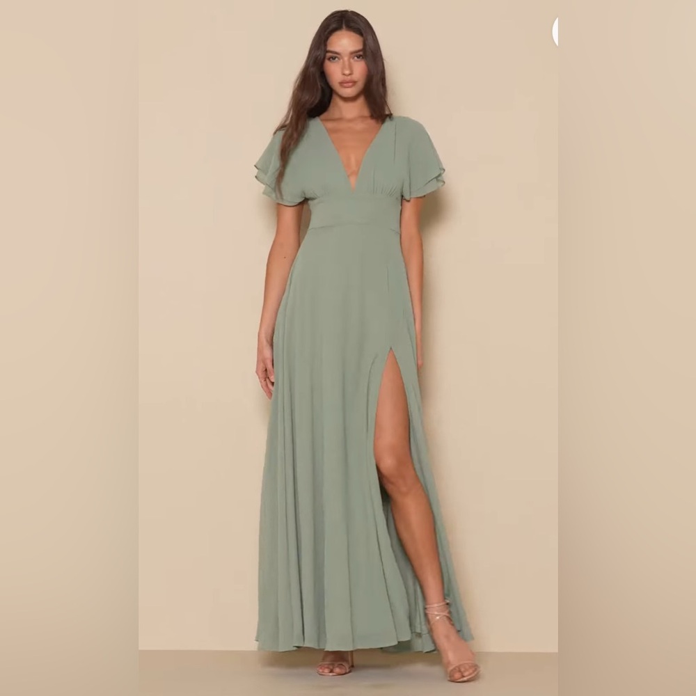 Lulu’s Promise Of Love Sage Brush Flutter Sleeve Maxi Dress